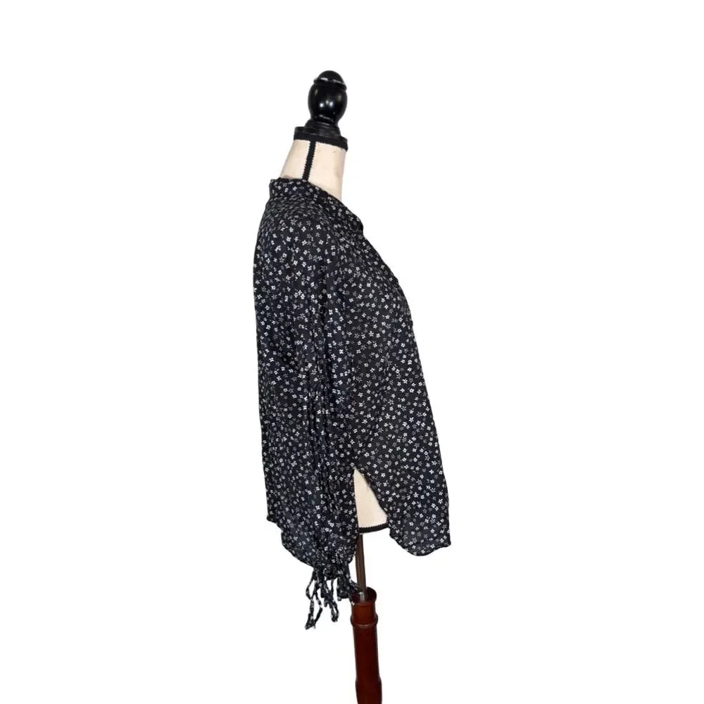 Moussy Black Floral Tie Sleeve Button Down Shirt   Size: Free Size